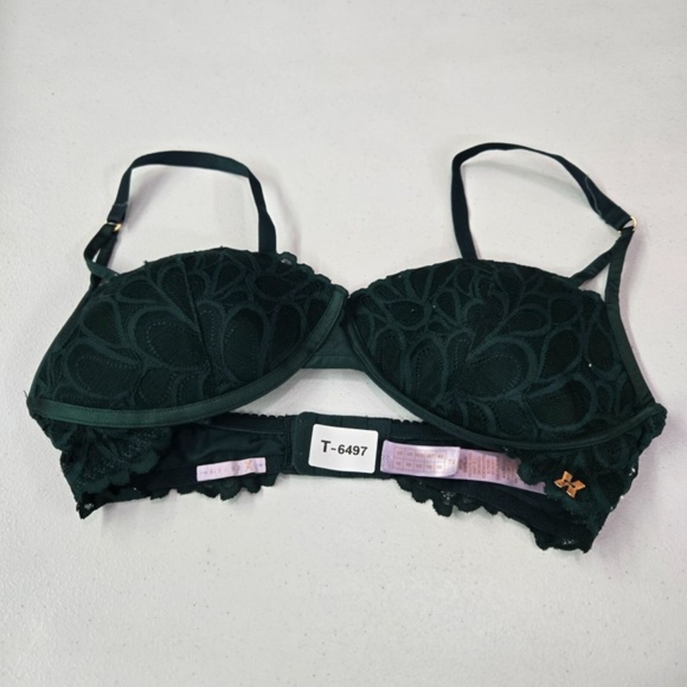 Savage x Fenty Women Bra 34D Green Lace Wireless Lightly Lined Adjustable Straps